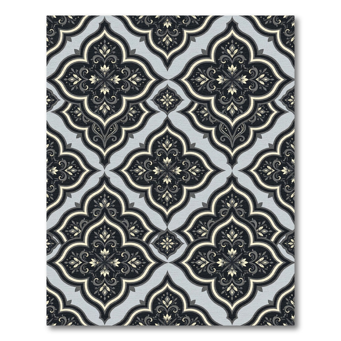 Elegant Dark Floral Quatrefoil Gray Rug