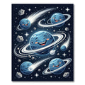 Whimsical Cosmic Blue Planet Galaxy Art Rug