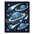 Whimsical Cosmic Blue Planet Galaxy Art Rug
