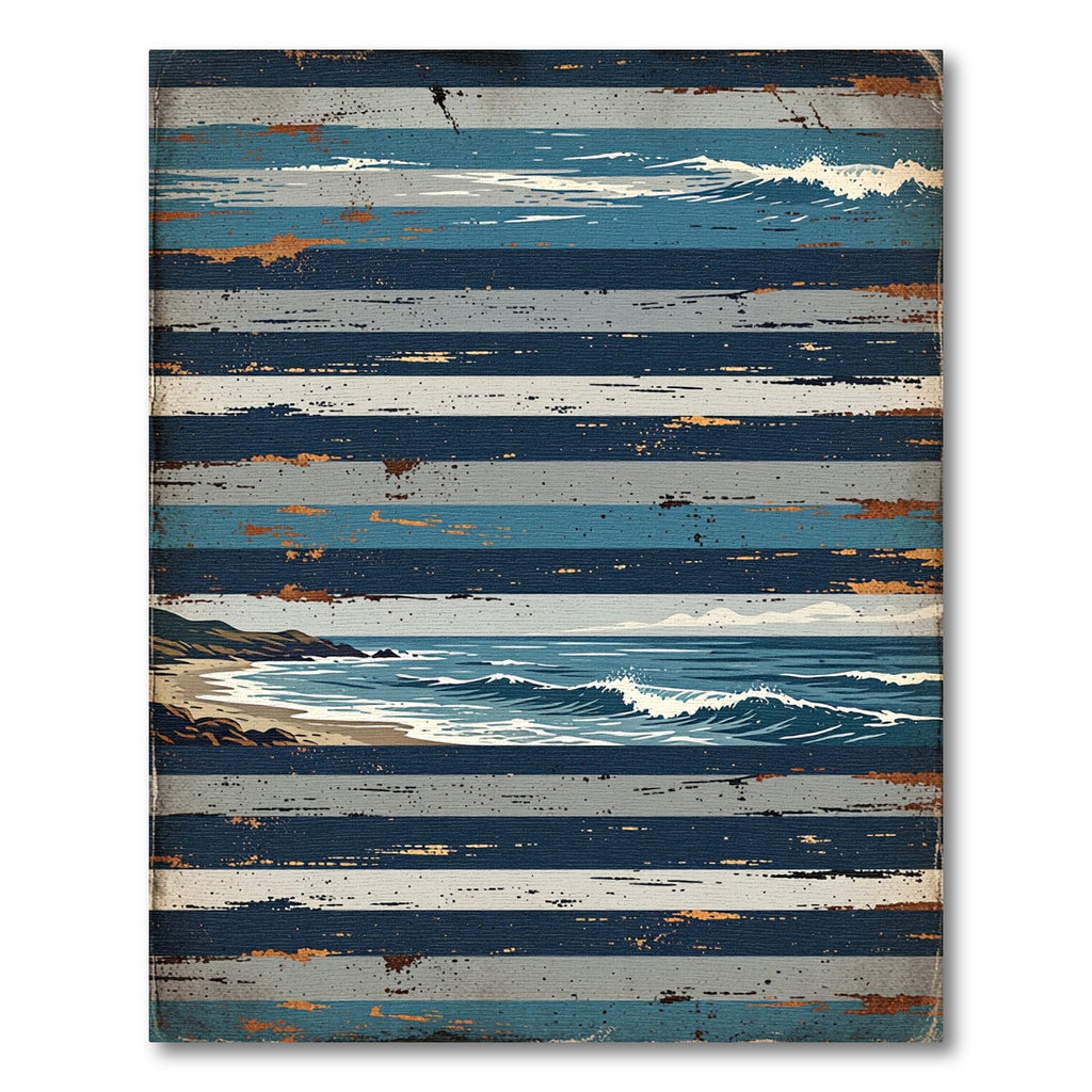Vintage Distressed Blue Coastal Stripe Rug