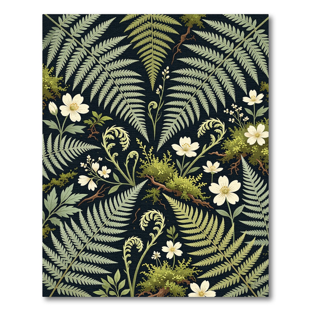 Botanical Moss Fern White Wildflower Rug