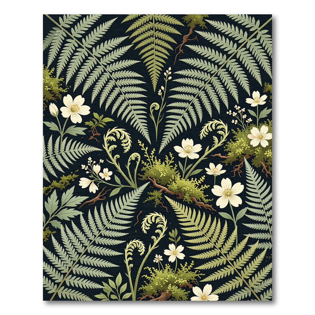 Botanical Moss Fern White Wildflower Rug