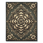 Ornate Golden Floral Medallion Scroll Rug