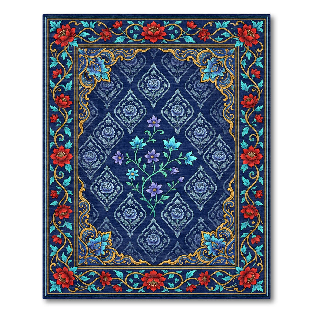 Midnight Blue Floral Meadow Art Rug