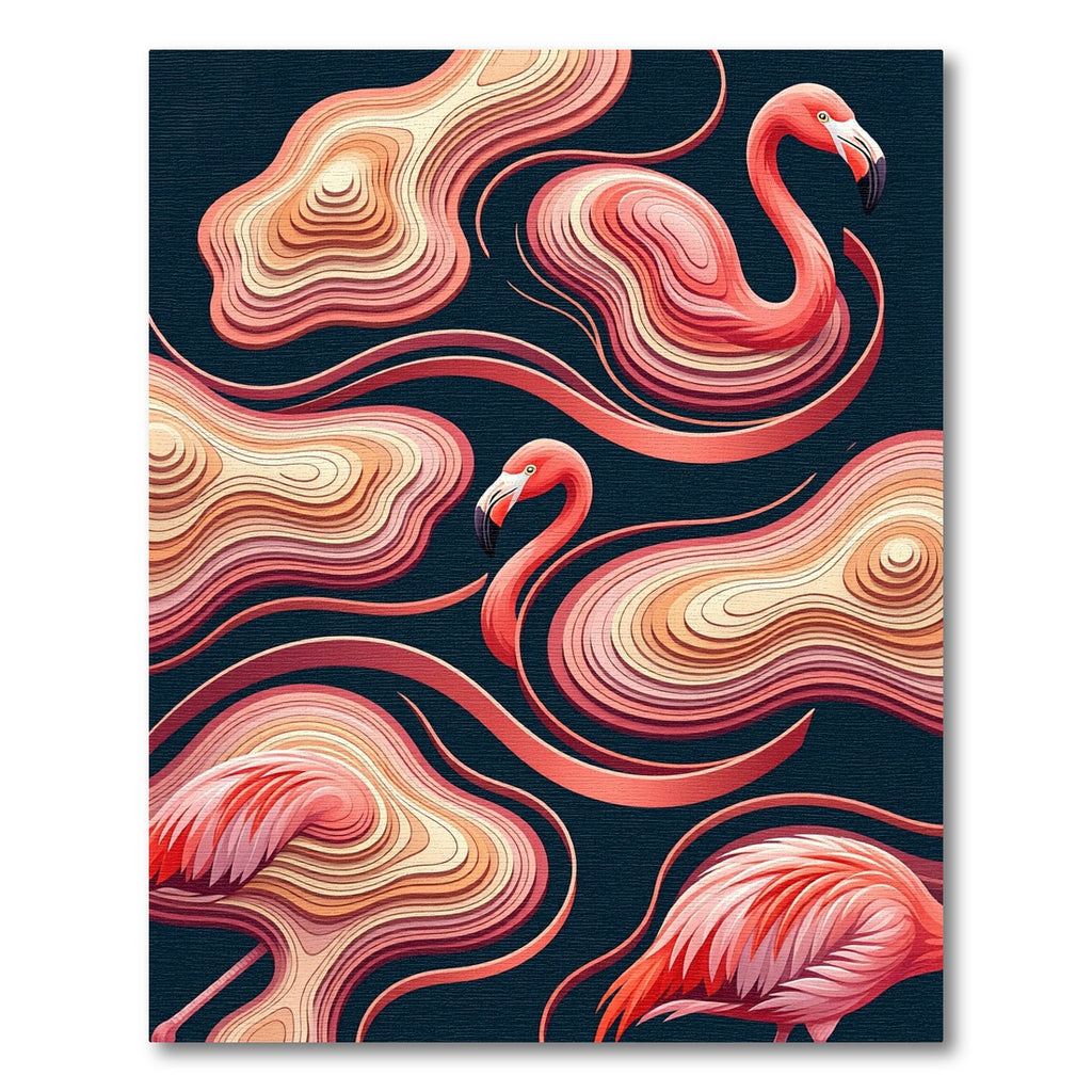 Coral Flamingo Swirl Layered Landscape Rug