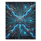 Glowing Cybernetic Circuitry Electric Blue Grid Rug