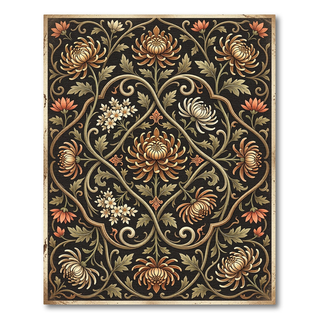 Chrysanthemum Floral Vine Scroll Rug