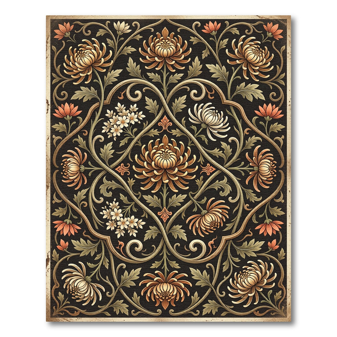 Chrysanthemum Floral Vine Scroll Rug