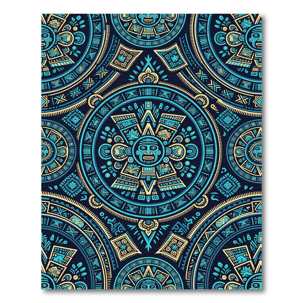 Aztec Teal Gold Sun Medallion Rug