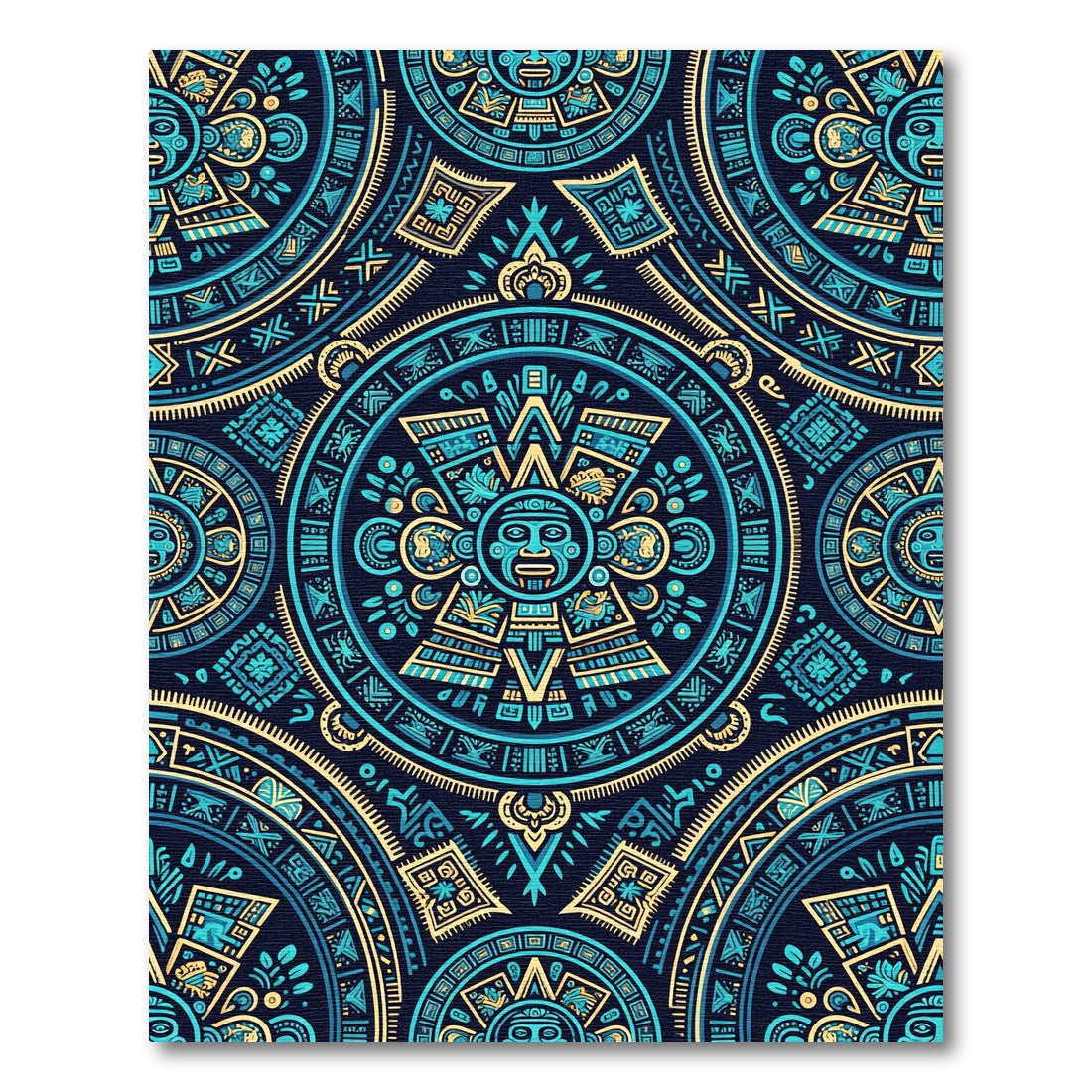 Aztec Teal Gold Sun Medallion Rug