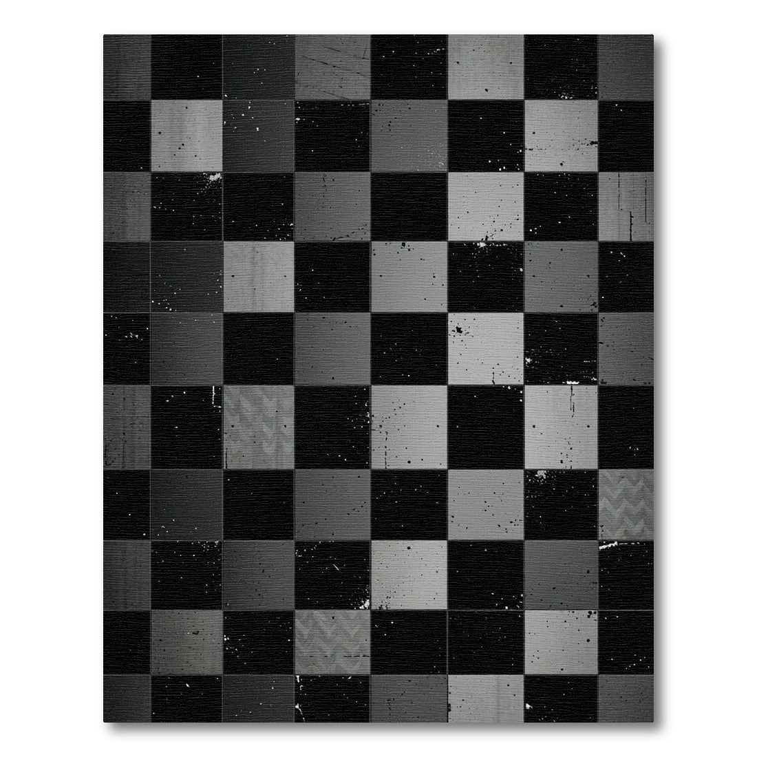 Grayscale Checkerboard Splatter Textured Rug