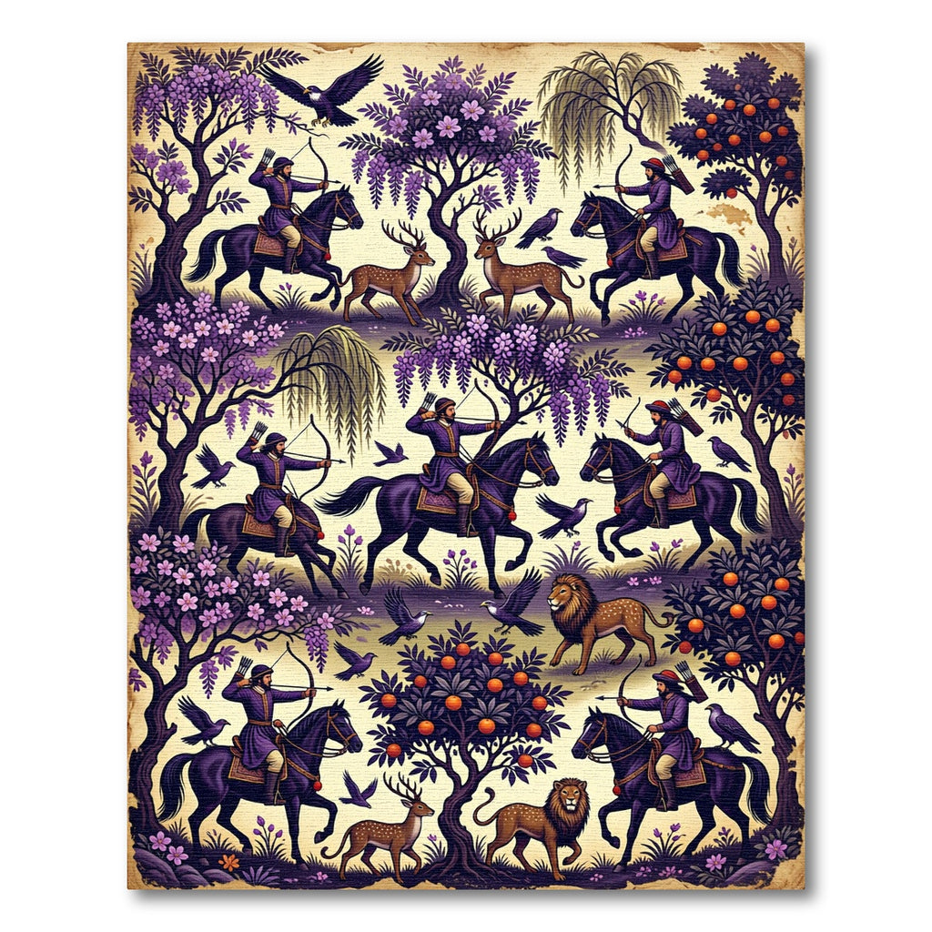 Purple Equestrian Archer Forest Scene Rug