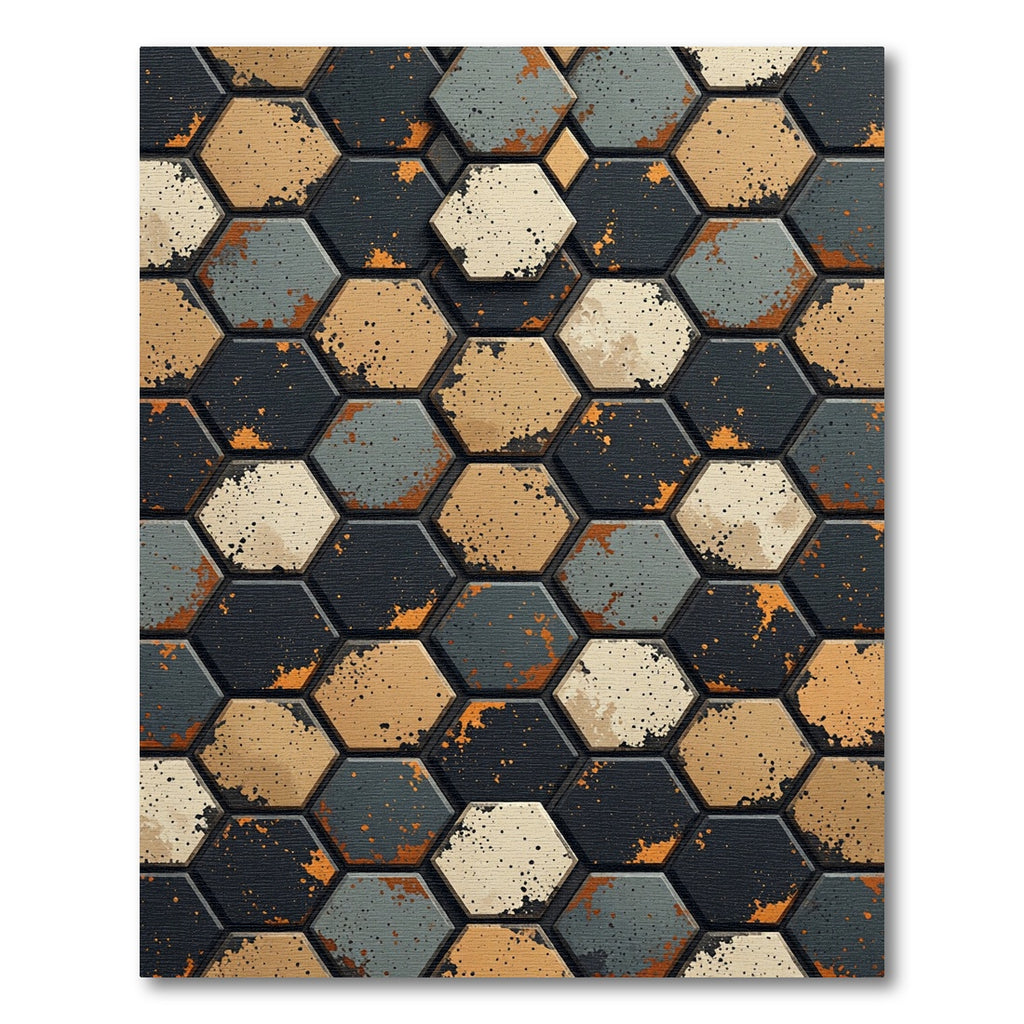 Distressed Hexagon Tiles And Ochre Texture Rug