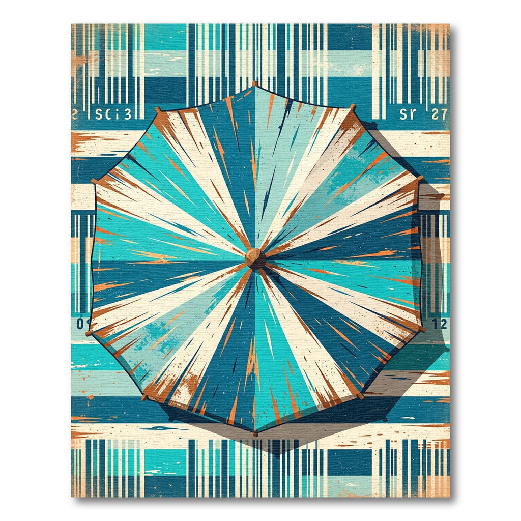 Coastal Teal White Striped Umbrella Ray Rug