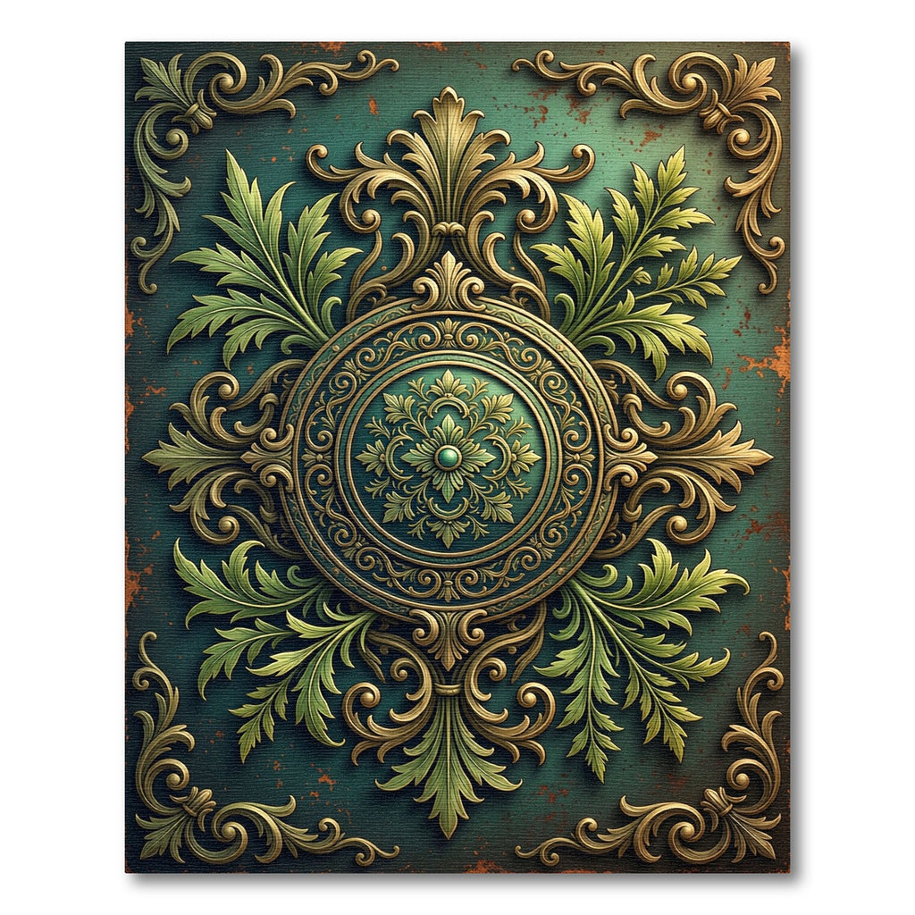 Emerald Ornate Baroque Floral Medallion Rug