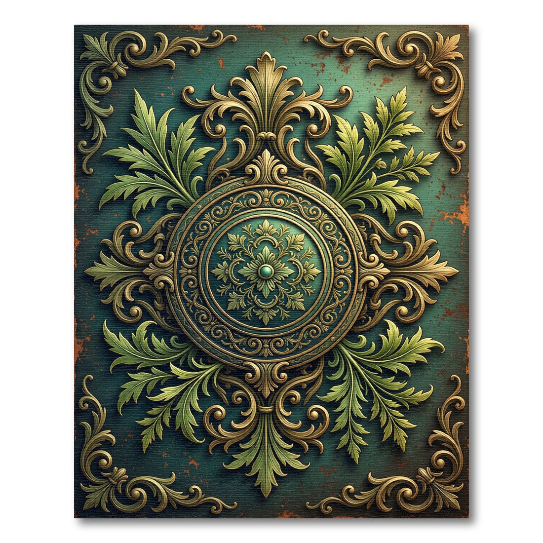 Emerald Ornate Baroque Floral Medallion Rug
