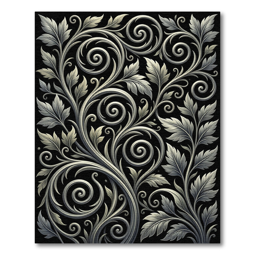 Elegant Silver Floral Scrollwork Rug
