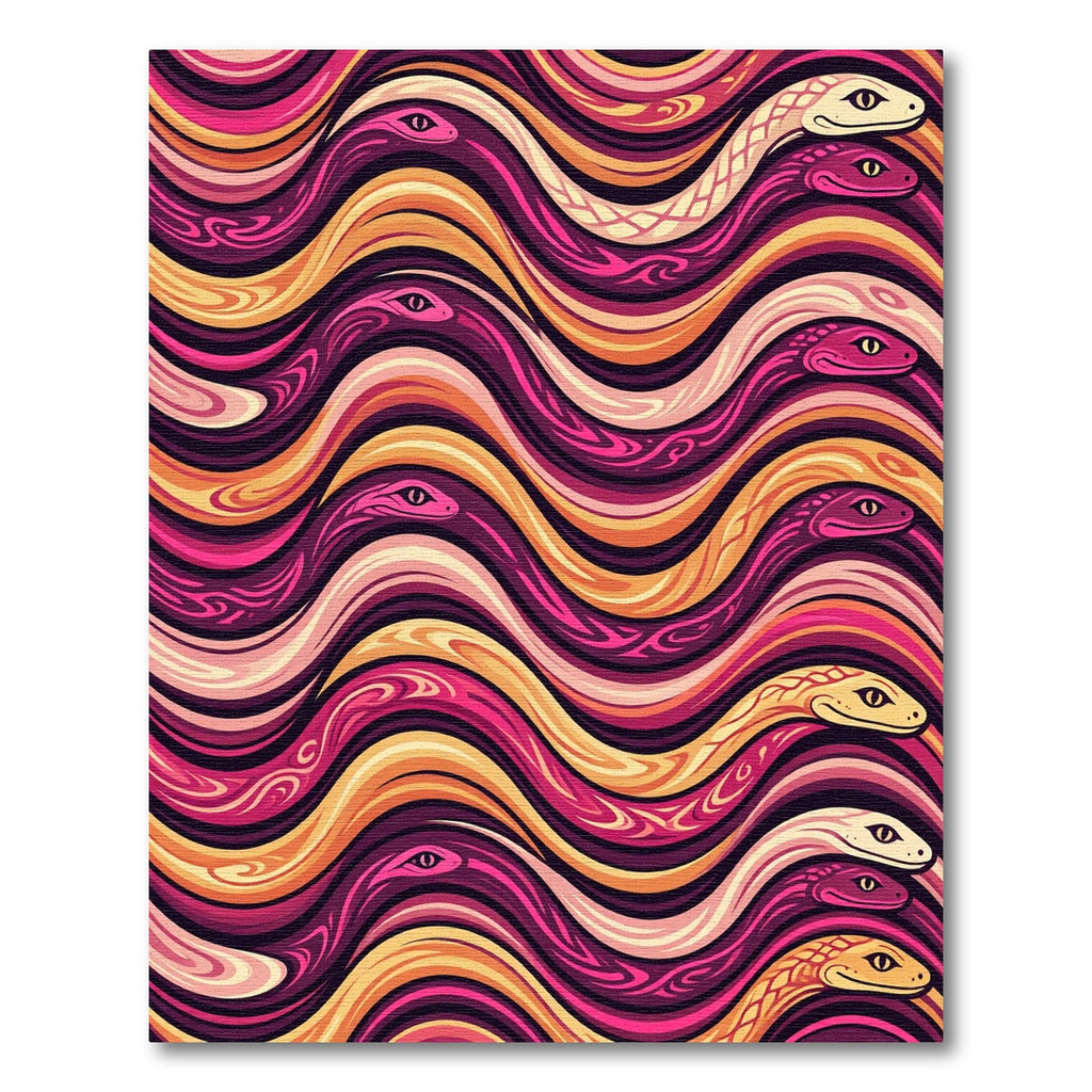 Vibrant Serpentine Waves Pink Yellow Rug