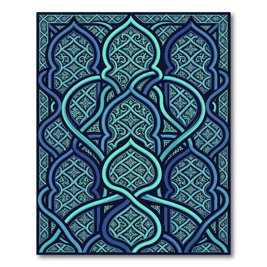Cerulean Interlocking Arched Tile Art Rug