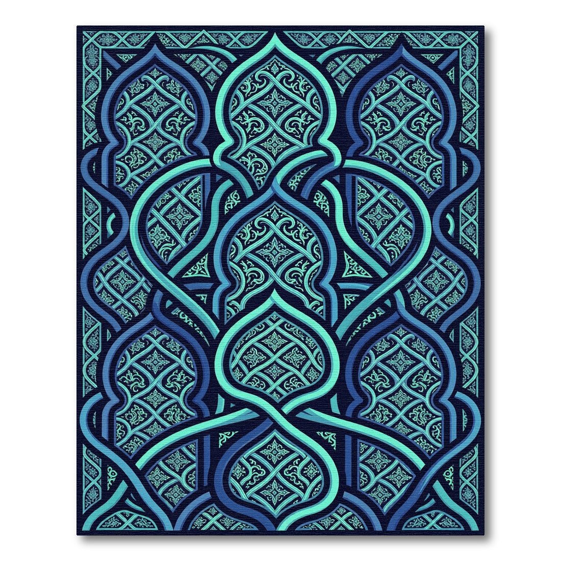 Cerulean Interlocking Arched Tile Art Rug