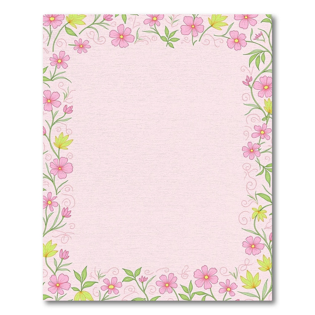 Pink Floral Whimsical Vine Border Rug