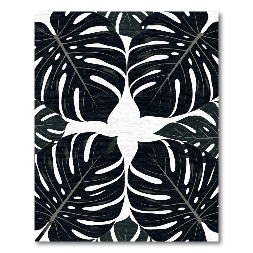 Monstera Leaves Dark Botanical Collage Rug
