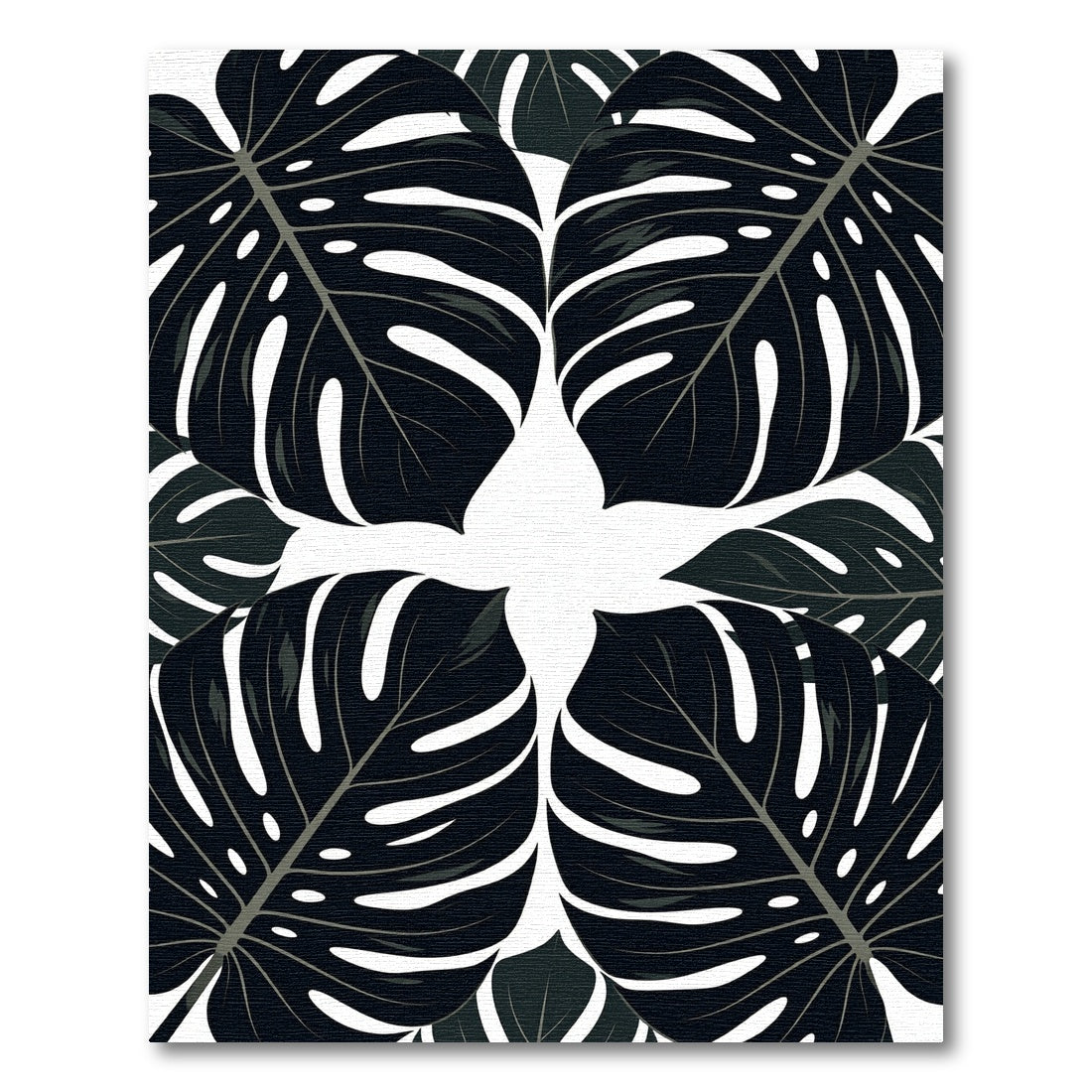 Monstera Leaves Dark Botanical Collage Rug