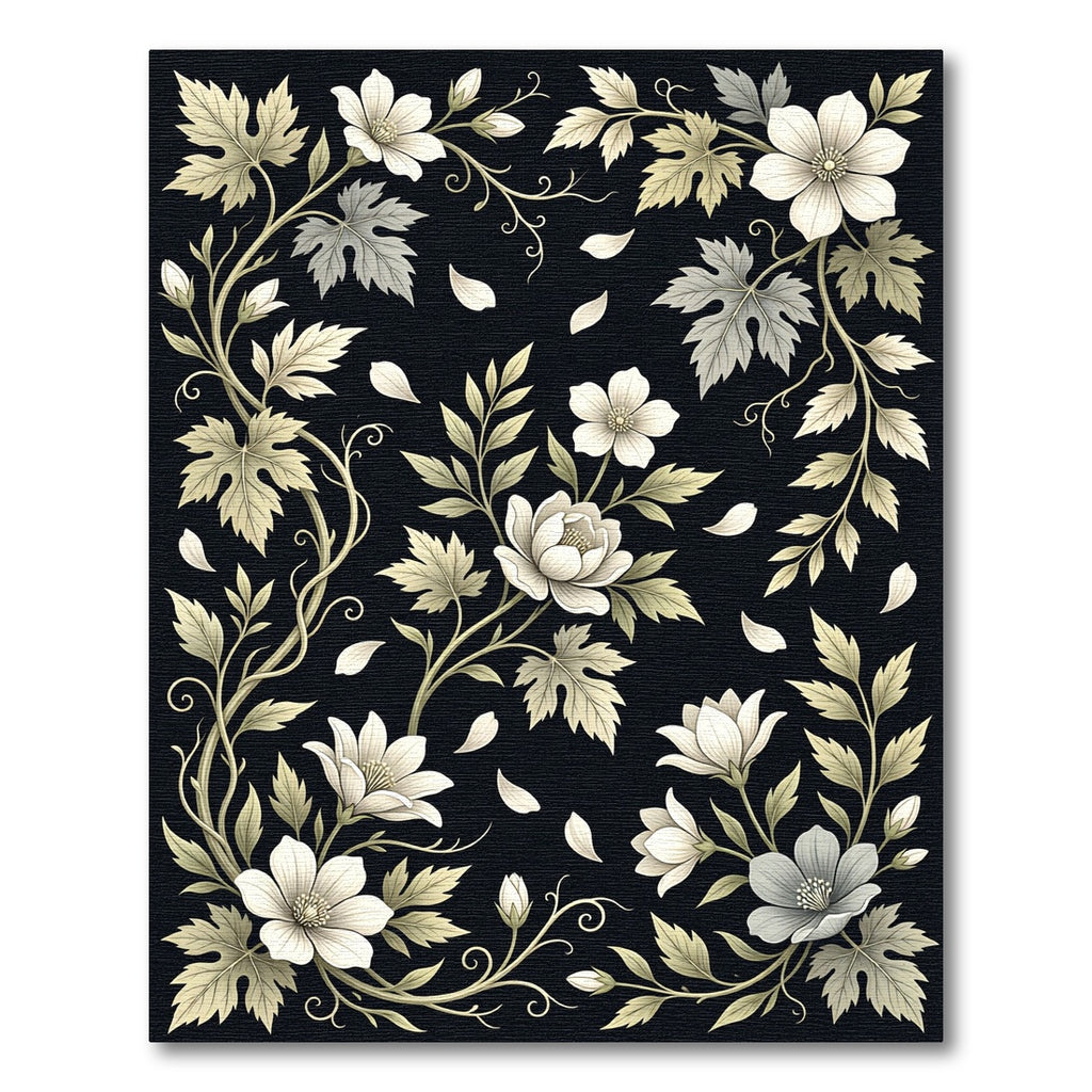 Elegant White Floral Botanical Monochrome Rug