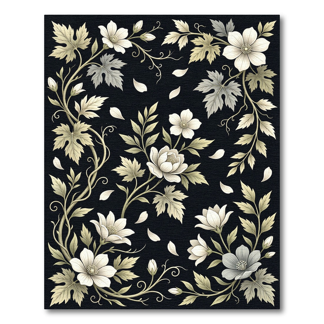 Elegant White Floral Botanical Monochrome Rug