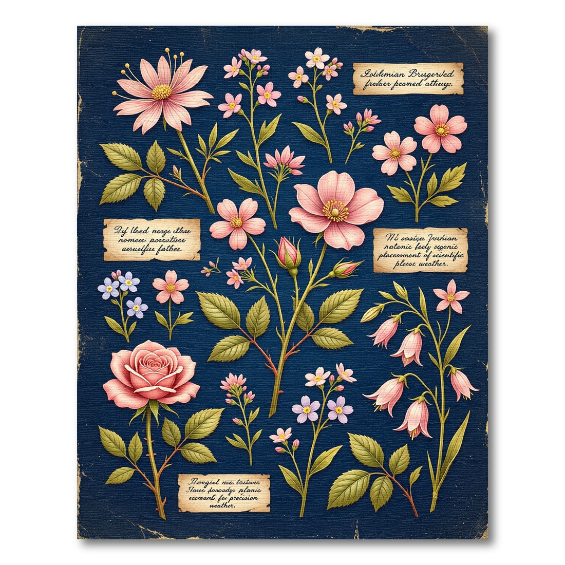 Botanical Pink Floral Navy Field Rug