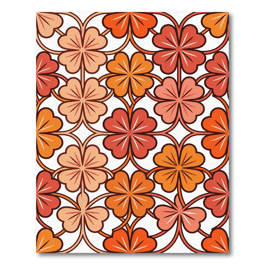 Retro Orange Four Leaf Clover Tile Rug