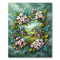 Whimsical Cherry Blossom Cottage Landscape Rug