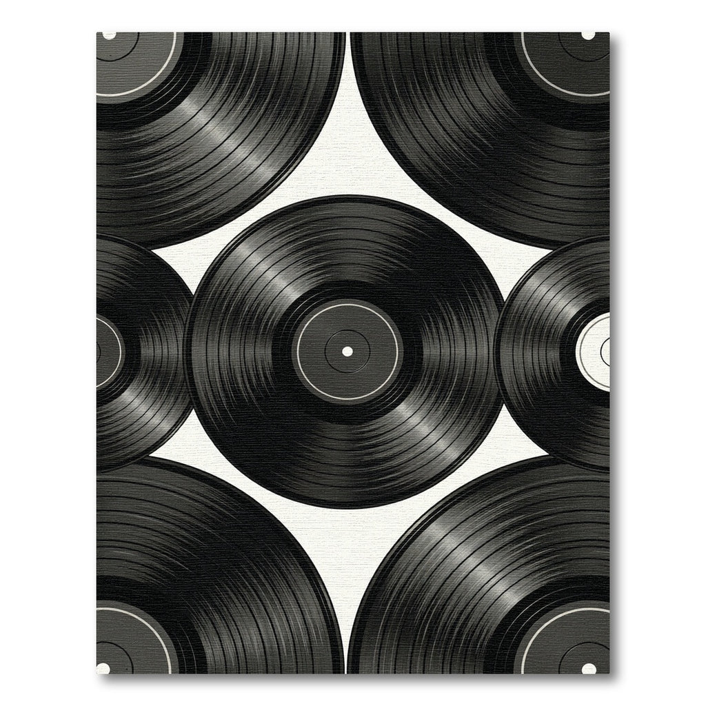 Monochromatic Retro Vinyl Record Grid Rug