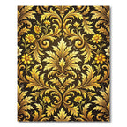 Ornate Golden Floral Damask Scroll Rug