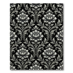 Elegant Silver Floral Damask Monochrome Rug