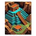 Teal Orange Stepped Ancient Temple Architecture Rug