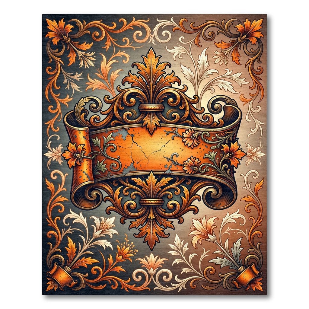 Ornate Amber Baroque Scroll Scrollwork Rug