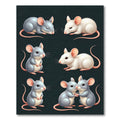 Whimsical Illustrative Gray and White Mice Rug