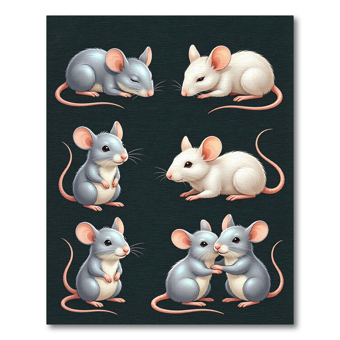 Whimsical Illustrative Gray and White Mice Rug