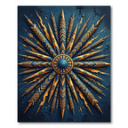 Golden Celestial Sunburst Navy Medallion Rug
