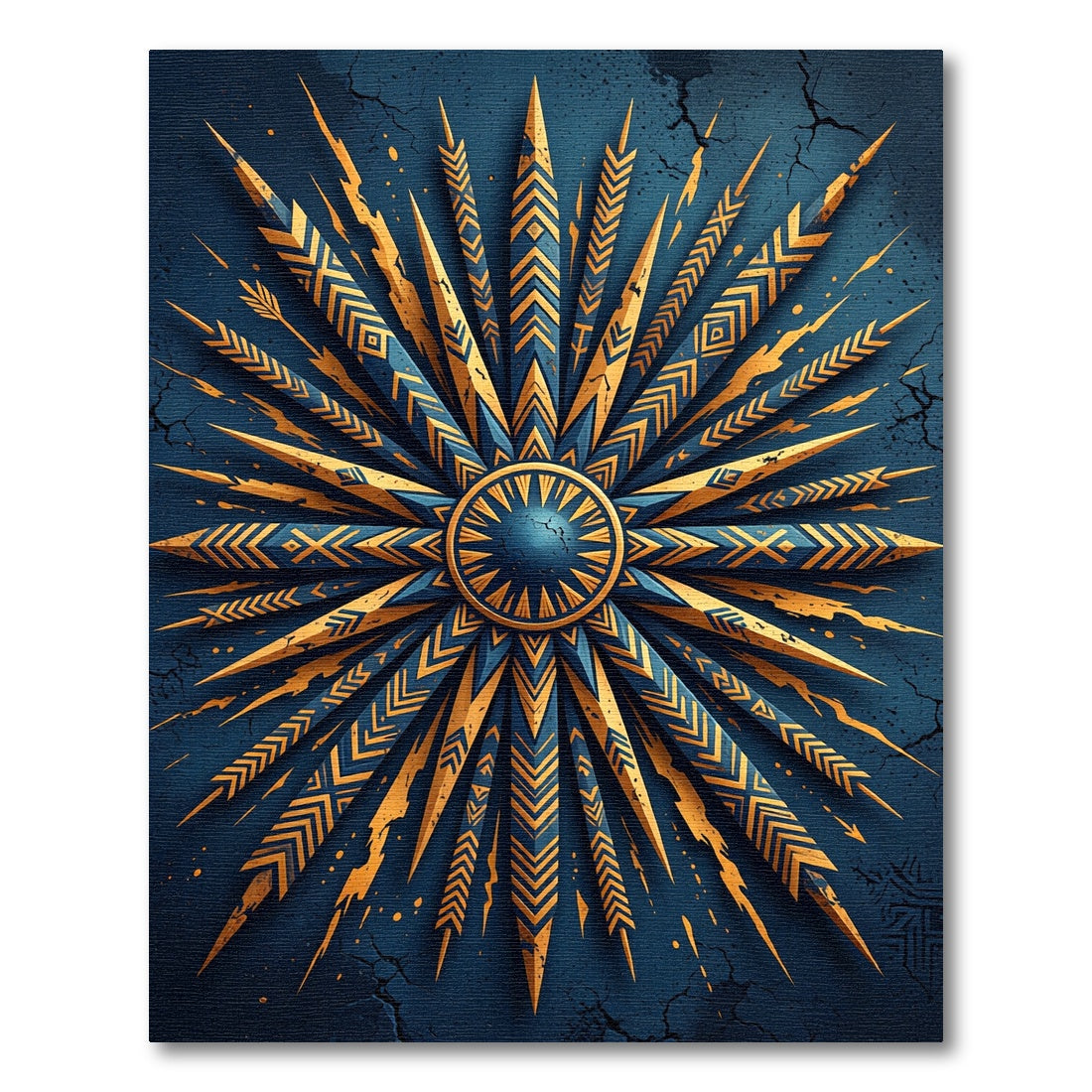 Golden Celestial Sunburst Navy Medallion Rug
