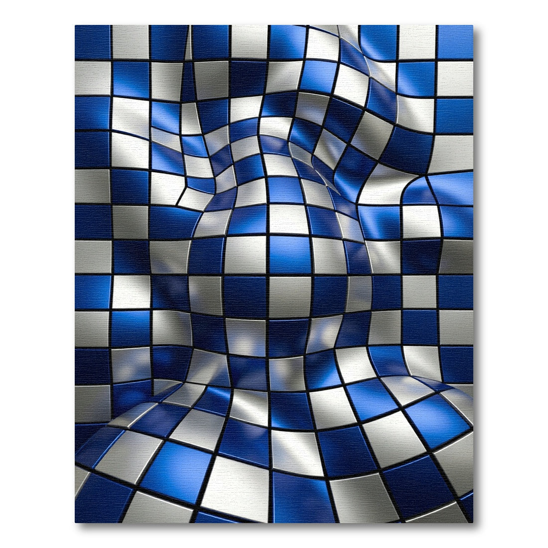 3D Cobalt Blue Silver Geometric Warp Rug