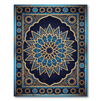 Ornate Celestial Blue Golden Geometric Mandala Rug