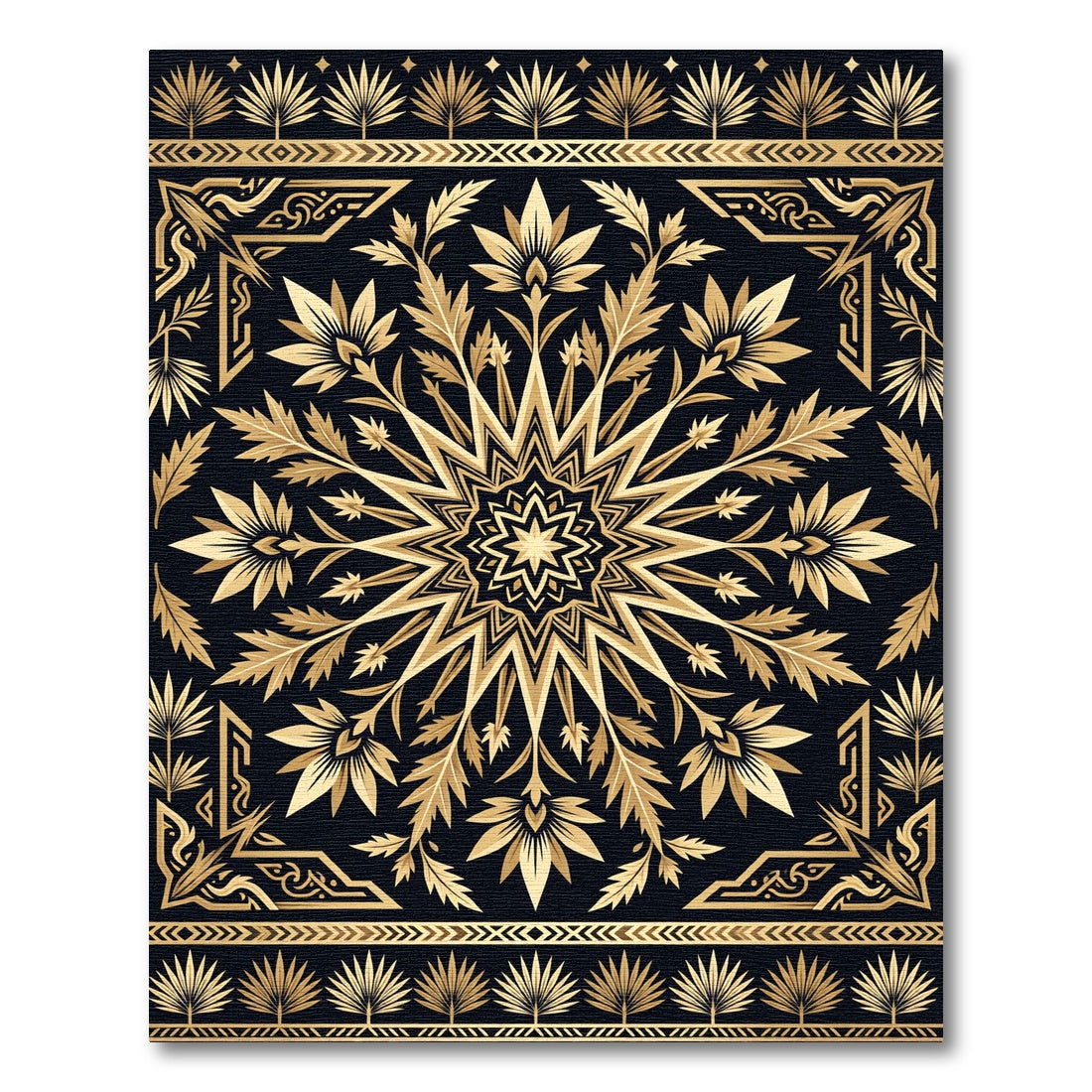 Golden Egyptian Lotus Geometric Art Rug