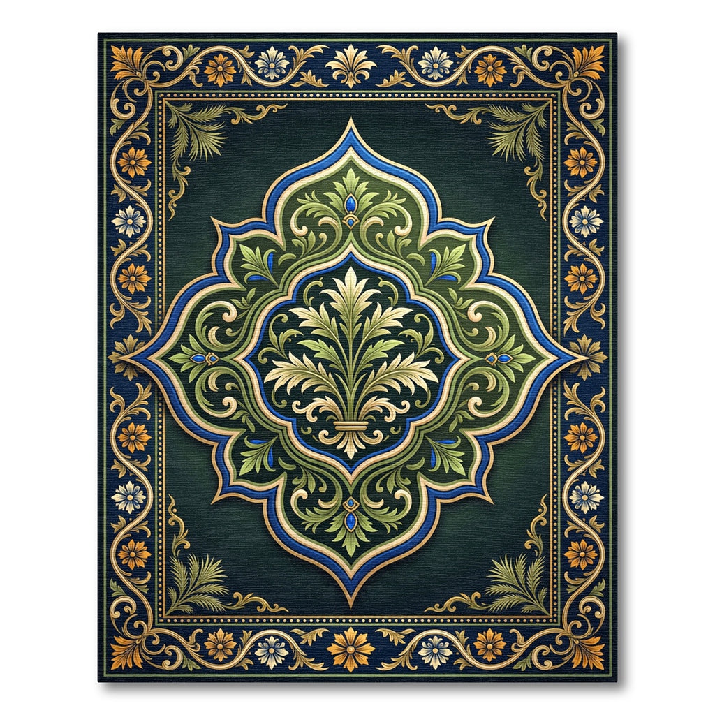 Elegant Emerald Floral Medallion Ornate Decor Rug