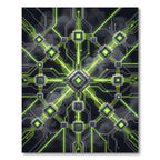 Neon Green Cybernetic Circuit Grid Rug