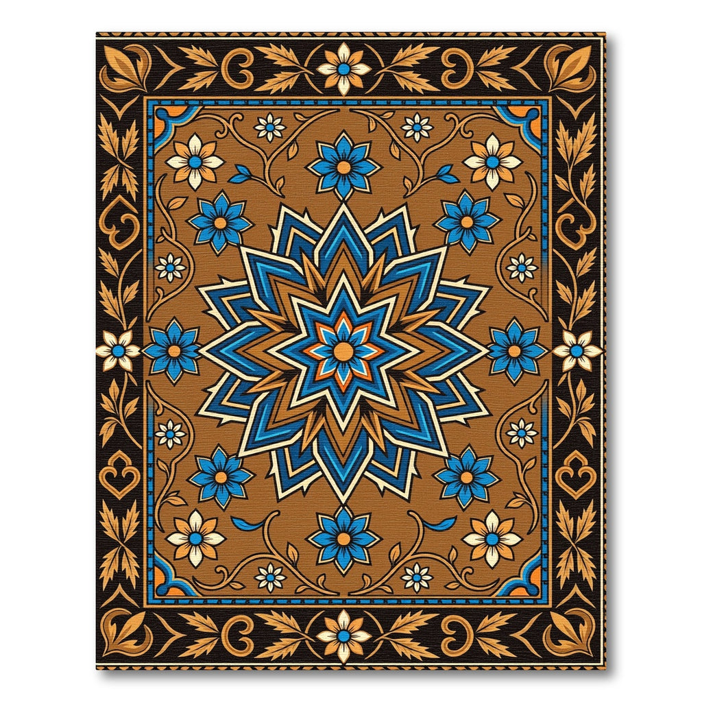 Ornate Blue and Copper Star Medallion Rug