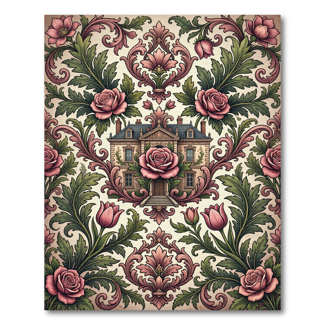 Ornate Blush Rose Victorian Manor Rug