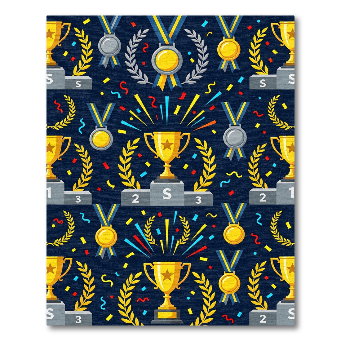 Golden Champion Trophy Medal Navy Backdrop Rug