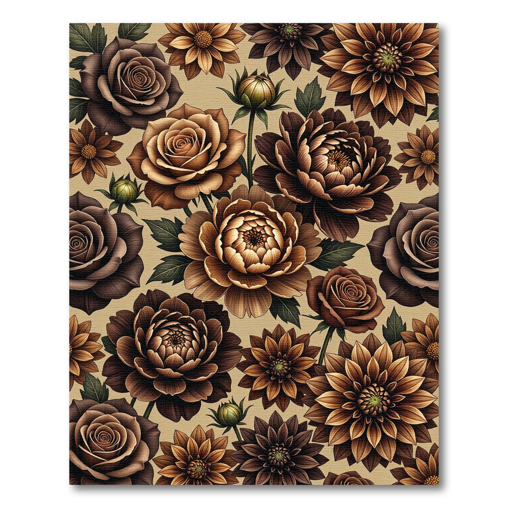 Earthy Brown Floral Botanical Garden Rug